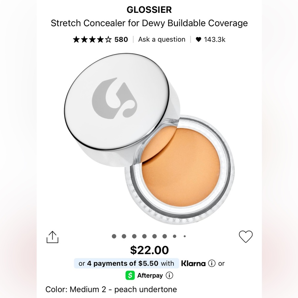 Glossier Stretch Concealer for Dewy Buildable Coverage (Medium2 Peach undertone)